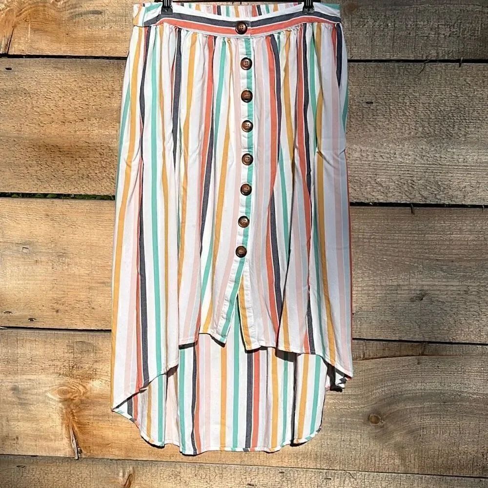 A.N.A. Women's Multicolor Striped Hi-Low Skirt